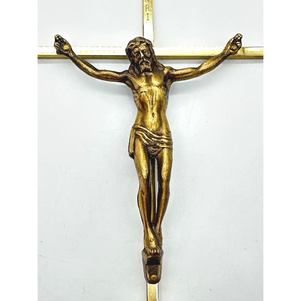 Vintage Brass Wall Crucifix 10"x5" Catholic Jesus Cross INRI Religious Decor